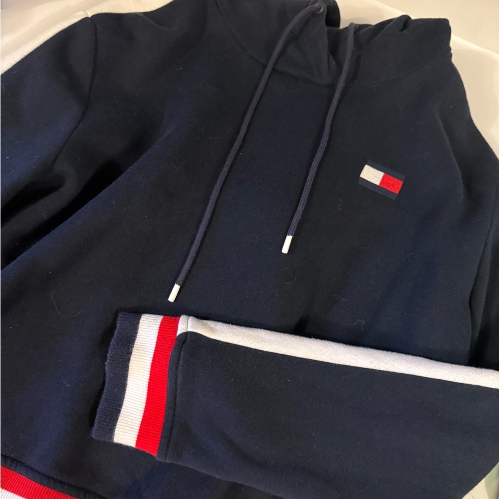 Tommy Hilfiger Navy Hoodie with Red and White Stripes